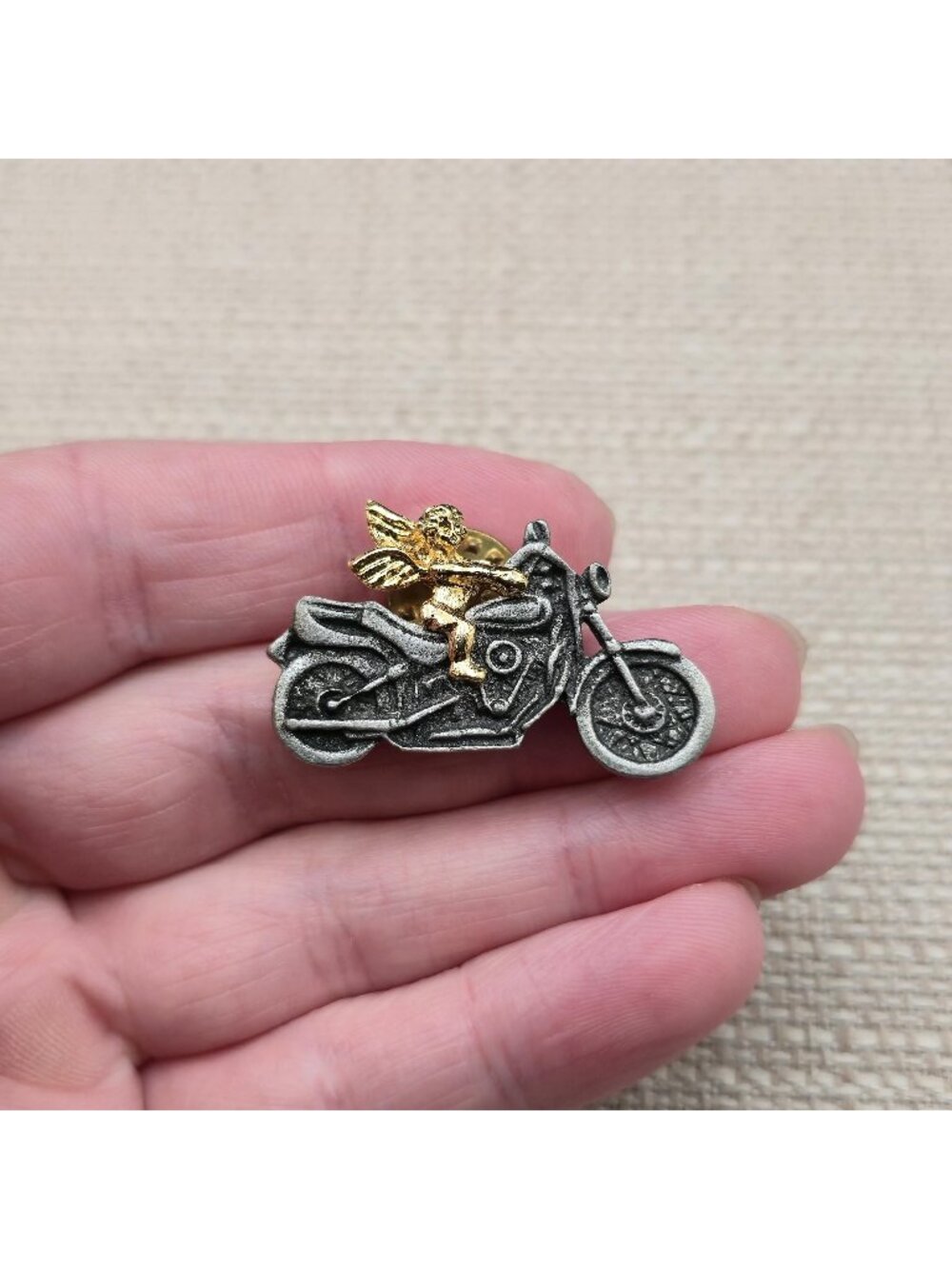 Motorcycle Guardian Angel Pewter Finish Biker Vest Hat Lapel Pin A8997